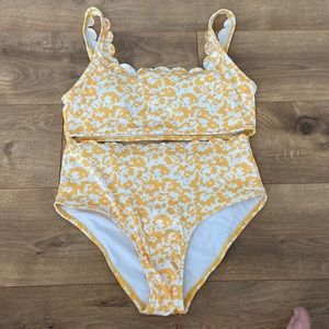 yellow scalloped patterned shein bikini